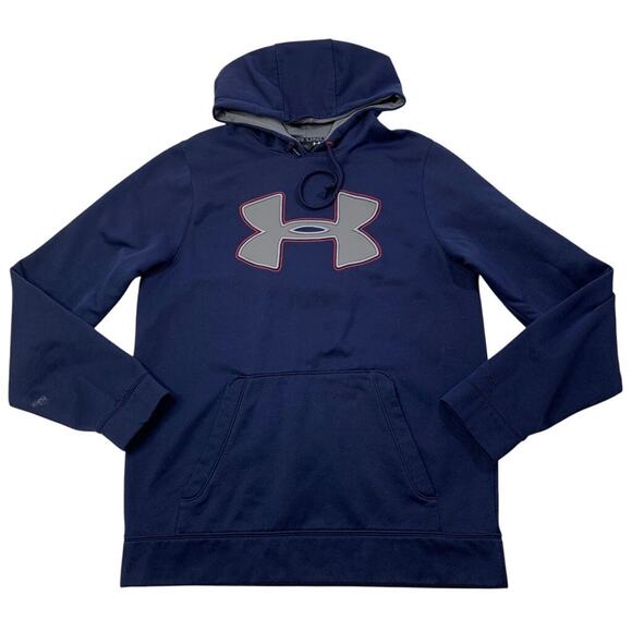 Under Armour Sweatshirt Mens Medium Navy Fleece Lined Loose Fit Pullover Hoodie - Picture 1 of 12